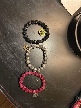 Rustic Cuff Black, Silver & Red Pave Bead Bracelet Set